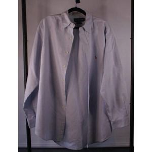 Ralph Lauren Dress Shirt Mens (16.5) 34 Blue Striped Cotton Collared Button-Down
